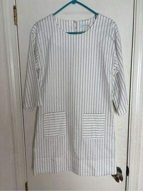 August Morgan Dress Size XS Wgute A-Line Cotton Striped Round Neck Mini Short